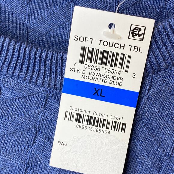 Tasso Elba Moonlite Blue Chevron Knit Crewneck Sweater Mens  XL Cotton New GIFT - Picture 8 of 9